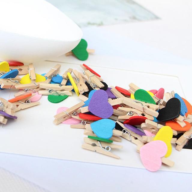 Mini Clothes Pins For Photo 50pcs Heart Shaped Wooden Photo Clips